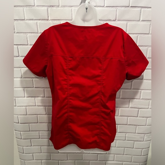 CHEROKEE workwear women red v-neck scrubs top/size M - Picture 4 of 6